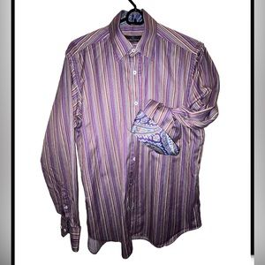 Bugatchi Uomo Men's Paisley Flip Cuff Purple Striped Shirt (size S-M)